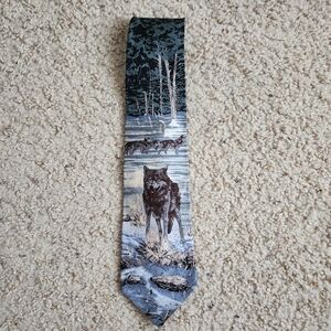 Vintage Endangered Species Wolf Tie Silk Classic Length Made In USA
